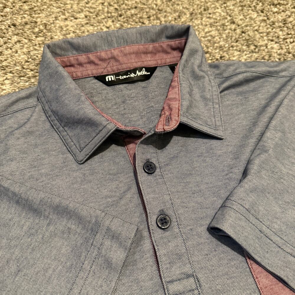TravisMathew Golf Polo Mens Medium Heather Blue Pima Cotton 1MT026